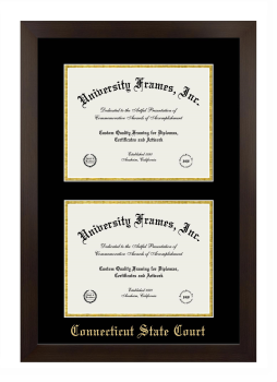 Connecticut State Court Double Degree (Stacked) Frame in Manhattan Espresso with Black & Gold Mats for document: 8 1/2"h x 11"w  , document: 8 1/2"h x 11"w  
