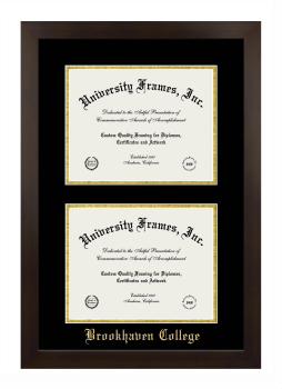 Brookhaven College Double Degree (Stacked) Frame in Manhattan Espresso with Black & Gold Mats for document: 8 1/2"h x 11"w  , document: 8 1/2"h x 11"w  