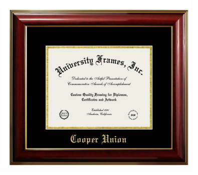 Cooper Union Diploma Frame in Classic Mahogany with Gold Trim with Black & Gold Mats for document: 8 1/2"h x 11"w  