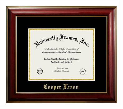 Cooper Union Diploma Frame in Classic Mahogany with Gold Trim with Black & Gold Mats for DOCUMENT: 8 1/2"H X 11"W  