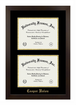 Cooper Union Double Degree (Stacked) Frame in Manhattan Espresso with Black & Gold Mats for document: 8 1/2"h x 11"w  , document: 8 1/2"h x 11"w  