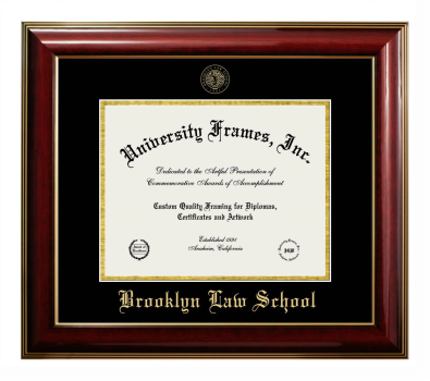 Brooklyn Law School Diploma Frame in Classic Mahogany with Gold Trim with Black & Gold Mats for DOCUMENT: 8 1/2"H X 11"W  