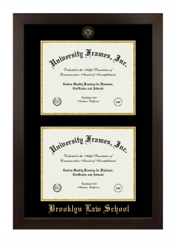 Brooklyn Law School Double Degree (Stacked) Frame in Manhattan Espresso with Black & Gold Mats for document: 8 1/2"h x 11"w  , document: 8 1/2"h x 11"w  