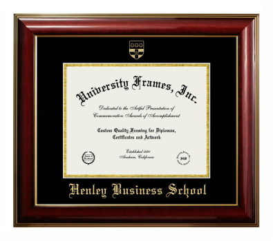 Henley Business School Diploma Frame in Classic Mahogany with Gold Trim with Black & Gold Mats for DOCUMENT: 8 1/2"H X 11"W  