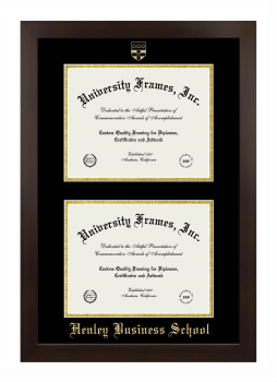 Henley Business School Double Degree (Stacked) Frame in Manhattan Espresso with Black & Gold Mats for document: 8 1/2"h x 11"w  , document: 8 1/2"h x 11"w  