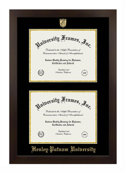 Henley-Putnam University Double Degree (Stacked) Frame in Manhattan Espresso with Black & Gold Mats for document: 8 1/2"h x 11"w  , document: 8 1/2"h x 11"w  