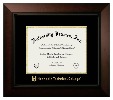 Hennepin Technical College Diploma Frame in Legacy Black Cherry with Black & Gold Mats for DOCUMENT: 8 1/2"H X 11"W  