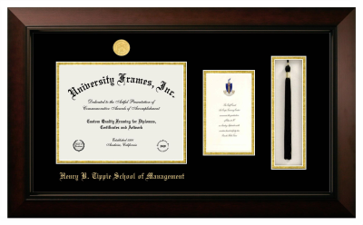 Henry B. Tippie School of Management Diploma with Announcement & Tassel Box Frame in Legacy Black Cherry with Black & Gold Mats for document: 8 1/2"h x 11"w  , diploma: 7"h x 4"w  
