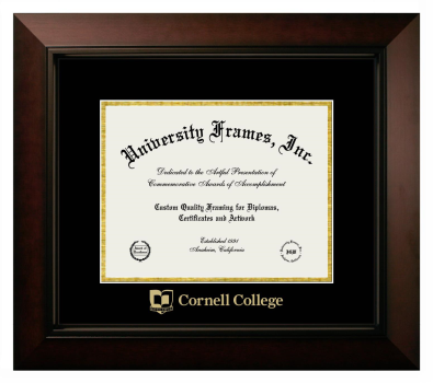 Cornell College Diploma Frame in Legacy Black Cherry with Black & Gold Mats for DOCUMENT: 8 1/2"H X 11"W  