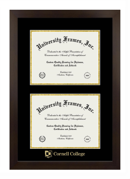 Cornell College Double Degree (Stacked) Frame in Manhattan Espresso with Black & Gold Mats for DOCUMENT: 8 1/2"H X 11"W  , DOCUMENT: 8 1/2"H X 11"W  