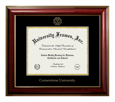 Cornerstone University Diploma Frame in Classic Mahogany with Gold Trim with Black & Gold Mats for document: 8 1/2"h x 11"w  