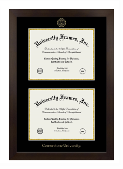 Cornerstone University Double Degree (Stacked) Frame in Manhattan Espresso with Black & Gold Mats for document: 8 1/2"h x 11"w  , document: 8 1/2"h x 11"w  