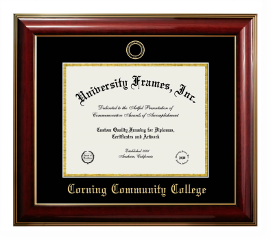 Corning Community College Diploma Frame in Classic Mahogany with Gold Trim with Black & Gold Mats for DOCUMENT: 8 1/2"H X 11"W  