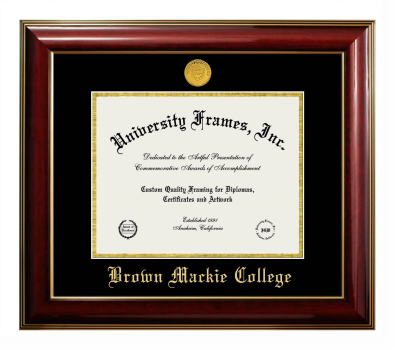 Brown Mackie College Diploma Frame in Classic Mahogany with Gold Trim with Black & Gold Mats for DOCUMENT: 8 1/2"H X 11"W  