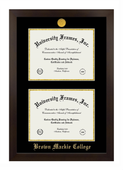 Brown Mackie College Double Degree (Stacked) Frame in Manhattan Espresso with Black & Gold Mats for document: 8 1/2"h x 11"w  , document: 8 1/2"h x 11"w  