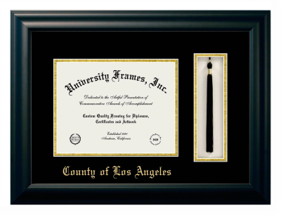 County of Los Angeles Diploma with Tassel Box Frame in Satin Black with Black & Gold Mats for document: 8 1/2"h x 11"w  