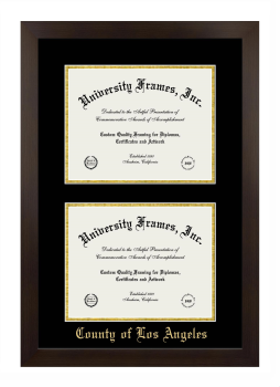 County of Los Angeles Double Degree (Stacked) Frame in Manhattan Espresso with Black & Gold Mats for document: 8 1/2"h x 11"w  , document: 8 1/2"h x 11"w  