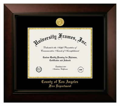 County of Los Angeles Fire Department Diploma Frame in Legacy Black Cherry with Black & Gold Mats for DOCUMENT: 8 1/2"H X 11"W  