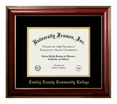 Cowley County Community College Diploma Frame in Classic Mahogany with Gold Trim with Black & Gold Mats for DOCUMENT: 8 1/2"H X 11"W  