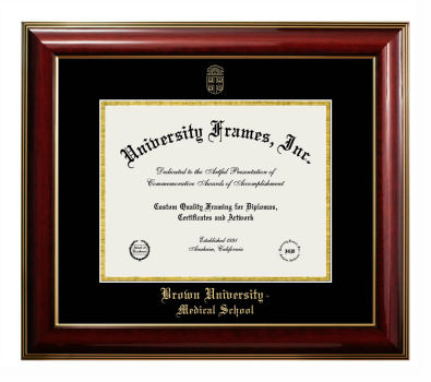 Brown University Medical School Diploma Frame in Classic Mahogany with Gold Trim with Black & Gold Mats for document: 8 1/2"h x 11"w  