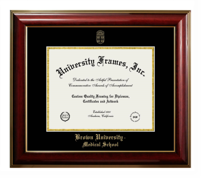 Brown University Medical School Diploma Frame in Classic Mahogany with Gold Trim with Black & Gold Mats for DOCUMENT: 8 1/2"H X 11"W  