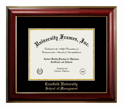 Cranfield University School of Management Diploma Frame in Classic Mahogany with Gold Trim with Black & Gold Mats for DOCUMENT: 8 1/2"H X 11"W  