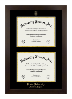 Brown University Medical School Double Degree (Stacked) Frame in Manhattan Espresso with Black & Gold Mats for document: 8 1/2"h x 11"w  , document: 8 1/2"h x 11"w  