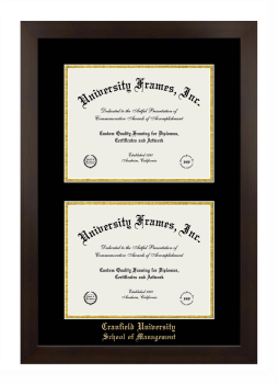 Cranfield University School of Management Double Degree (Stacked) Frame in Manhattan Espresso with Black & Gold Mats for document: 8 1/2"h x 11"w  , document: 8 1/2"h x 11"w  