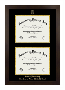 Brown University The Warren Alpert Medical School Double Degree (Stacked) Frame in Manhattan Espresso with Black & Gold Mats for document: 8 1/2"h x 11"w  , document: 8 1/2"h x 11"w  