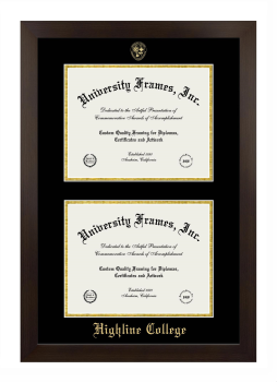 Highline College Double Degree (Stacked) Frame in Manhattan Espresso with Black & Gold Mats for document: 8 1/2"h x 11"w  , document: 8 1/2"h x 11"w  