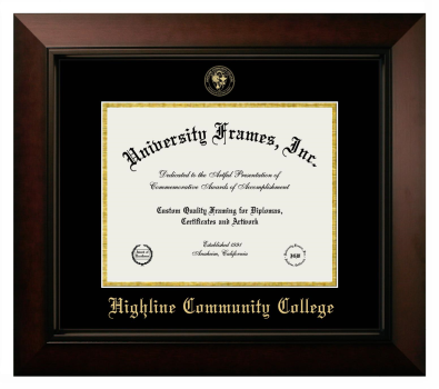 Highline Community College Diploma Frame in Legacy Black Cherry with Black & Gold Mats for DOCUMENT: 8 1/2"H X 11"W  