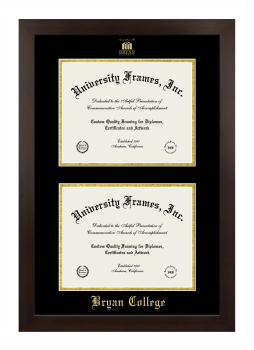 Bryan College Double Degree (Stacked) Frame in Manhattan Espresso with Black & Gold Mats for document: 8 1/2"h x 11"w  , document: 8 1/2"h x 11"w  