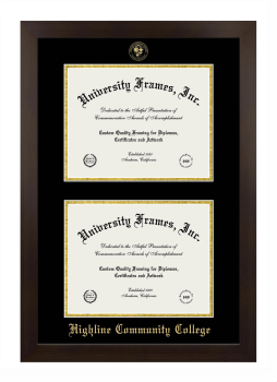 Highline Community College Double Degree (Stacked) Frame in Manhattan Espresso with Black & Gold Mats for document: 8 1/2"h x 11"w  , document: 8 1/2"h x 11"w  