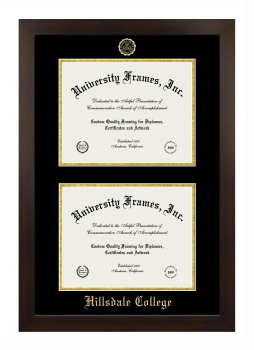 Hillsdale College Double Degree (Stacked) Frame in Manhattan Espresso with Black & Gold Mats for DOCUMENT: 8 1/2"H X 11"W  , DOCUMENT: 8 1/2"H X 11"W  