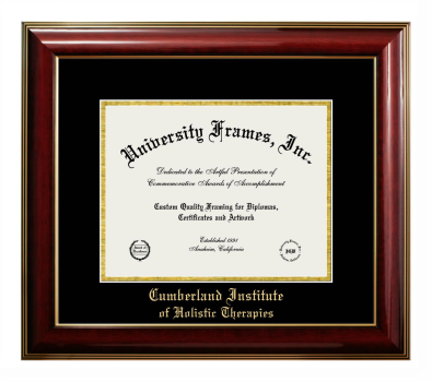 Cumberland Institute of Holistic Therapies Diploma Frame in Classic Mahogany with Gold Trim with Black & Gold Mats for document: 8 1/2"h x 11"w  