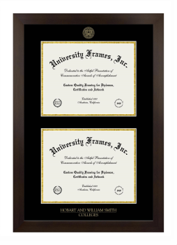 Hobart and William Smith Colleges Double Degree (Stacked) Frame in Manhattan Espresso with Black & Gold Mats for document: 8 1/2"h x 11"w  , document: 8 1/2"h x 11"w  