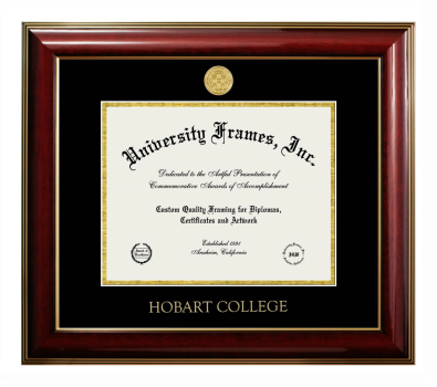 Hobart College Diploma Frame in Classic Mahogany with Gold Trim with Black & Gold Mats for DOCUMENT: 8 1/2"H X 11"W  