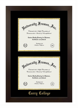 Curry College Double Degree (Stacked) Frame in Manhattan Espresso with Black & Gold Mats for document: 8 1/2"h x 11"w  , document: 8 1/2"h x 11"w  