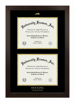 Hocking College Double Degree (Stacked) Frame in Manhattan Espresso with Black & Gold Mats for document: 8 1/2"h x 11"w  , document: 8 1/2"h x 11"w  