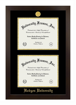 Hodges University Double Degree (Stacked) Frame in Manhattan Espresso with Black & Gold Mats for document: 8 1/2"h x 11"w  , document: 8 1/2"h x 11"w  