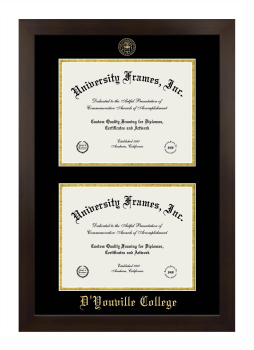D'Youville College Double Degree (Stacked) Frame in Manhattan Espresso with Black & Gold Mats for document: 8 1/2"h x 11"w  , document: 8 1/2"h x 11"w  