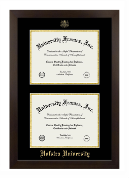 Hofstra University Double Degree (Stacked) Frame in Manhattan Espresso with Black & Gold Mats for document: 8 1/2"h x 11"w  , document: 8 1/2"h x 11"w  
