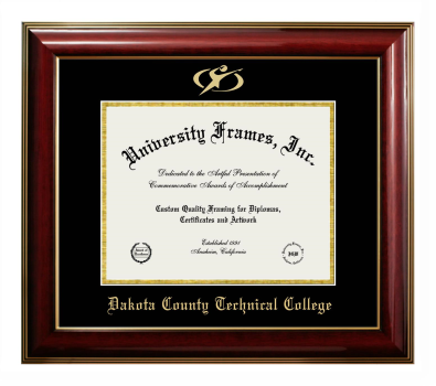 Dakota County Technical College Diploma Frame in Classic Mahogany with Gold Trim with Black & Gold Mats for DOCUMENT: 8 1/2"H X 11"W  