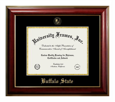 Buffalo State College Diploma Frame in Classic Mahogany with Gold Trim with Black & Gold Mats for DOCUMENT: 8 1/2"H X 11"W  