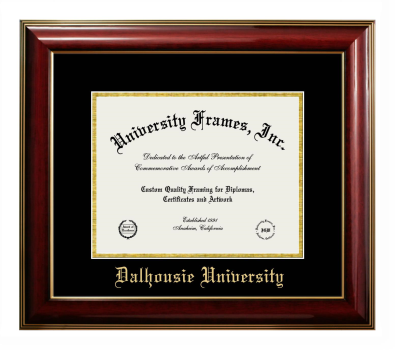 Dalhousie University Diploma Frame in Classic Mahogany with Gold Trim with Black & Gold Mats for DOCUMENT: 8 1/2"H X 11"W  