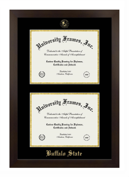 Buffalo State College Double Degree (Stacked) Frame in Manhattan Espresso with Black & Gold Mats for document: 8 1/2"h x 11"w  , document: 8 1/2"h x 11"w  