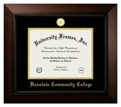 Honolulu Community College Diploma Frame in Legacy Black Cherry with Black & Gold Mats for DOCUMENT: 8 1/2"H X 11"W  