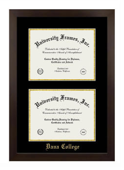 Dana College Double Degree (Stacked) Frame in Manhattan Espresso with Black & Gold Mats for DOCUMENT: 8 1/2"H X 11"W  , DOCUMENT: 8 1/2"H X 11"W  
