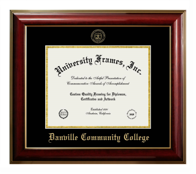 Danville Community College Diploma Frame in Classic Mahogany with Gold Trim with Black & Gold Mats for document: 8 1/2"h x 11"w  