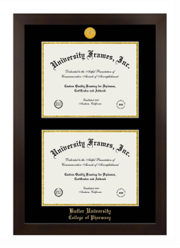 Butler University College of Pharmacy Double Degree (Stacked) Frame in Manhattan Espresso with Black & Gold Mats for document: 8 1/2"h x 11"w  , document: 8 1/2"h x 11"w  